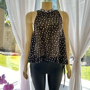 Free People Boho Top Size S Small Black Sleeveless Retro Sheer Relaxed Side Tie